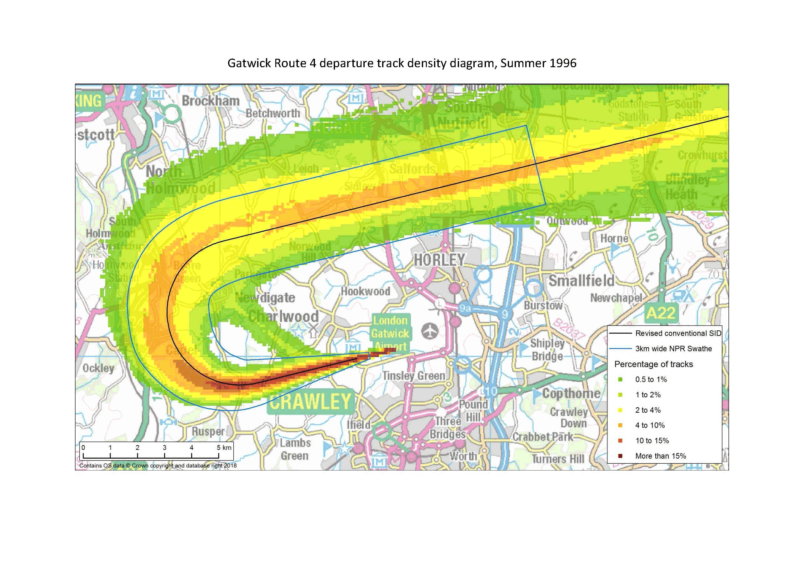 Historic changes to London Gatwick's Route 4 track and traffic dispersion between 1997 and 2017